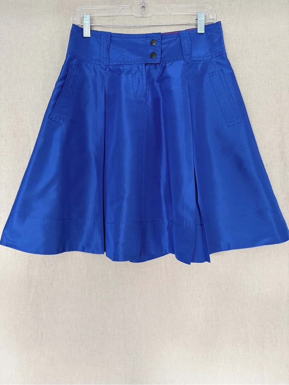 J.Crew 100% Silk Flared Skirt | Cobalt Blue Pleated A-Line Midi | Fully Lined